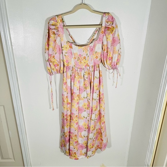 NEW For Love And Lemons Carrie Midi Dress Pink Floral Bohemian Cottagecore - Picture 2 of 12